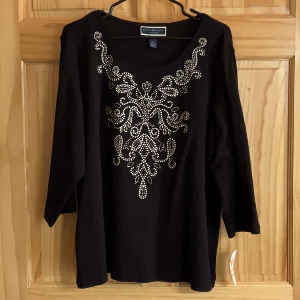 Woman’s black 100% cotton sequined dressy blouse 2X